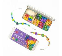 COTTON TWIST Mini Monsters Plastic Free Wooden Bracelet Beading Kit | Includes elastic cord and a handy storage tin for crafting on the go, helping kids build fine motor skills.
