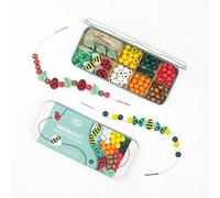 COTTON TWIST Wooden Mini Beast Bracelet Making Craft Kit, Plastic Free | Includes metal-tipped elastics for easy threading and enough pieces to create 5 gifts, packed inside a reusable gift tin.