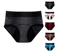 Cotton Underwear Women Womens High Waisted Cotton Underwear Color Blocking Tummy Control Leakproof Menstrual Knickers Ladies Soft Breathable Full Coverage Stretchy Panties Hipster Black