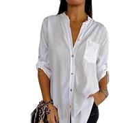 Cotton V-Neck Sequin Mid-Sleeve Casual Top,Glitter Sequin Tee Shirt Top,Women Button Up Plus Size Pocket Short Sleeve,Shiny Shirts for Women V Neck Casual Tee Shirt Top(White,XL)