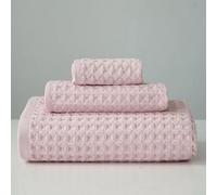 Cotton Waffle Weave Bath Towel Set 3-Piece Bathroom Towels Soft Absorbent Quick Drying Hand Face Washcloths for Shower Home Gym Beach Spa Use White Brown Grey Pink Yellow (Pink)