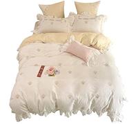 Cotton Washed Cotton Embroidered Four-piece Set Girl Heart Fresh and Cute Sheets Quilt Cover Cotton Bedding (Color : 4-piece suit, Size : 2m) (3 piece Suit)
