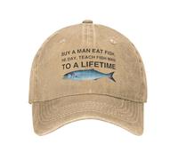 Cotton Washed Fashion Summer Buy A Man Eat Fish He Day Teach Fish Man to A Lifetime Baseball Cap Sun Women Men Fashion Outdoor Gym Baseball Caps