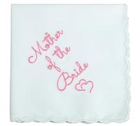 Cotton Wedding Handkerchief with Scalloped Edges, Mother of Bride & Groom Gifts, Envelope Gift Box & Card, Carnation Pink, Large