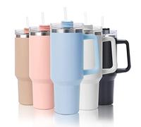mebiusyhc 40oz Stainless Steel Vacuum Insulated Cup Double Wall Travel Flask Car Coffee Mug Tumbler with Straw with Handle for Hot Iced Coffee