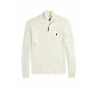 Cotton Zip-Up Cardigan in Cable Knit Cream