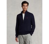 Cotton Zip-Up Cardigan in Cable Knit Navy Blue