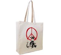 Cottonbagjoe Jute Canvas Bag Made of Denim Like Fabric (Very Robust and Resistant) Blank with Side and Bottom Gusset and Two Long Handles 38 x 42 x 10 cm, Gangsta Rat Peace, 38x10x42 cm