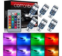 Cottonbell 194 W5W 168 RGB T10 LED Light Bulb with Remote Control Atmosphere Lights for Car Interior/Map/Dome/Door/License Plate Light Courtesy Lights 6 pack