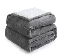 Cottonblue Sherpa Fleece Weighted Blanket 12lbs, Flannel Cozy Plush Bed Throw, Fuzzy Sherpa Flannel Bedding Blankets Throw, Minky Soft Blankets for Sofa Bed, 48 x 72 inches, White Grey