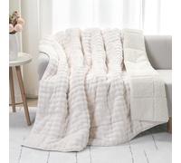 Cottonblue Weighted Blanket 15lbs for Adults, Fluffy Bubble Sherpa Fleece Weighted Blankets for Queen Size Bed, Cute Fuzzy Warm Heavy Blanket for Calming & Sleeping, 60"x80", Cream White