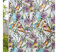 CottonColors Window Film Privacy Stained Glass Window Static Clings Vinyl Non-Adhesive Flower Parrot Decorative Window Coverings for Home Bathroom, 90x400CM