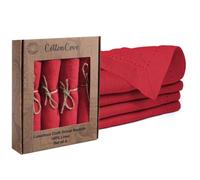 CottonCove 100% Linen Hemstitch Cloth Dinner Napkins - Soft Durable Washable - Ideal for Farmhouse Parties Wedding Holidays Christmas - Perfect Everyday Use Set of 4 Table Cloth Napkins 46x46 cm Red