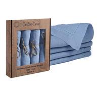 CottonCove 100% Linen Hemstitch Dinner Napkins - Soft Durable Washable - Ideal for Farmhouse Parties Wedding Holidays Christmas - Perfect Everyday Use Set of 4 Table Cloth Napkins 46x46 cm Light Blue
