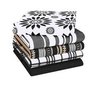 CottonCove Assorted Kitchen Towels Large 40x66 cm 100% Cotton Set of 5 - Soft Absorbent Washable Tea Towels for Kitchen - Dish Cloths with Hanging Loop - Quick Drying Dish Towel Black