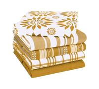 CottonCove Assorted Kitchen Towels Large 40x66 cm 100% Cotton Set of 5 - Soft Absorbent Washable Tea Towels for Kitchen - Dish Cloths with Hanging Loop - Quick Drying Towel Yellow Mustard