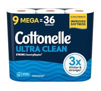 Cottonelle Ultra Clean Toilet Paper, 9 Mega Rolls (9 Mega Rolls = 36 Regular Rolls), 284 Sheets Per Roll, Packaging May Vary
