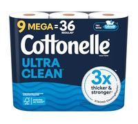 Cottonelle Ultra Clean Toilet Paper, 9 Mega Rolls (9 Mega Rolls = 36 Regular Rolls), 284 Sheets Per Roll, Packaging May Vary