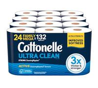 Cottonelle Ultra Clean Toilet Paper with Active CleaningRipples Texture, 24 Family Mega Rolls (24 Family Mega Rolls = 132 Regular Rolls) (4 Packs of 6), 353 Sheets Per Roll, Packaging May Vary, White