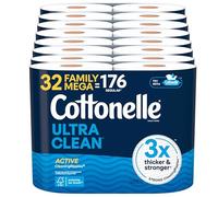 Cottonelle Ultra Clean Toilet Paper with Active CleaningRipples Texture, 32 Family Mega Rolls (32 Family Mega Rolls = 176 Regular Rolls) (8 Packs of 4), 353 Sheets Per Roll, Packaging May Vary