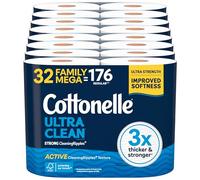Cottonelle Ultra Clean Toilet Paper with Active CleaningRipples Texture, 32 Family Mega Rolls (32 Family Mega Rolls = 176 Regular Rolls) (8 Packs of 4), 353 Sheets Per Roll, Packaging May Vary