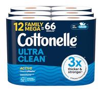 Cottonelle Ultra Clean Toilet Paper with Active CleaningRipples Texture, Strong Bath Tissue, 12 Family Mega Rolls = 66 Regular Rolls