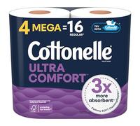 Cottonelle Ultra Comfort Soft Toilet Paper, 4 Mega Rolls = 16 Regular Rolls