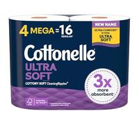 Cottonelle Ultra Comfort Soft Toilet Paper, 4 Mega Rolls = 16 Regular Rolls