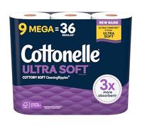 Cottonelle Ultra Comfortable Toilet Paper, Heavy Duty Toilet Paper, 9 Mega Rolls (9 Mega Rolls = 36 Regular Rolls), 244 Sheets Per Roll, Packaging May Vary