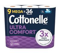 Cottonelle Ultra Comfortable Toilet Paper, Heavy Duty Toilet Paper, 9 Mega Rolls (9 Mega Rolls = 36 Regular Rolls), 244 Sheets Per Roll, Packaging May Vary