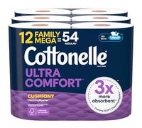 Cottonelle Ultra Soft Toilet Paper, 12 Family Mega Rolls = 54 Regular Rolls