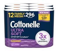 Cottonelle Ultra Soft Toilet Paper, 12 Family Mega Rolls = 54 Regular Rolls