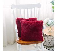 CottonFry Pack of 2 Luxury Fur Shaggy Fluffy Throw Pillow Covers Set Soft Deluxe Decorative Plush Fleece Pillowcases for Cushion Couch Sofa Bedroom Home (12x12, Red)