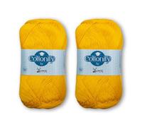 Cottonify DK Weight Pack of 2 100% Combed Cotton Mercerized Crochet and Knitting Yarn| 4 Ply DK Medium Weight | Gassed & Mercerized Ne 6/4 Soft Yarn - 186 Yd 100 Grams per Ball (2, Canary Yellow 298)