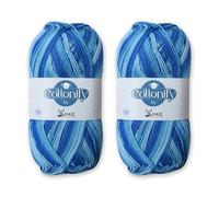 Cottonify Ne 6/4 Pack of 2 100% Combed Cotton Mercerized Crochet and Knitting Yarn| Medium Weight | Gassed & Mercerized Soft Yarn - 186 Yd 100 Grams per Ball | (2, Blue Variegated 158)