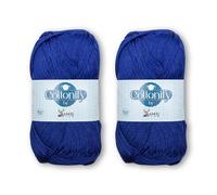 Cottonify Ne 6/4 Pack of 2 100% Combed Cotton Mercerized Crochet and Knitting Yarn| Medium Weight | Gassed & Mercerized Soft Yarn - 186 Yd 100 Grams per Ball | (2, Royal Blue 134)