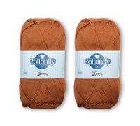 Cottonify Ne 6/4 Pack of 2 100% Combed Cotton Mercerized Crochet and Knitting Yarn| Medium Weight | Gassed & Mercerized Soft Yarn - 186 Yd 100 Grams per Ball | (2, Dark Golden Brown 355)