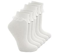COTTONIQUE 3 Pack of Girls Cotton Rich Frilly Lace Top Socks 6 White 9-12