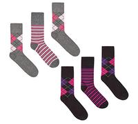 COTTONIQUE Ladies Cotton Rich Comfort Fit Non-Elastic Top Socks 4-8 6 Pack Argyle