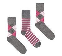 COTTONIQUE Ladies Cotton Rich Comfort Fit Non-Elastic Top Socks 4-8 Grey Argyle