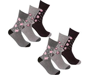 COTTONIQUE - Ladies Diabetic Socks | Non Elastic Loose Top | 6 & 12 Pair Multipack | Size 4-8 Black-Grey 2 Pack 4-8