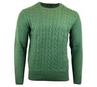 COTTONLEAF Men's Jumpers Fisherman Textured Chunkey Cable Knit Crew Neck Thick Wave Acrylic Jumper for Men UK Long Pullover Jumper Sweater Ribbed Bottom Edge (UK, Alpha, XL, Regular, Regular, Green)