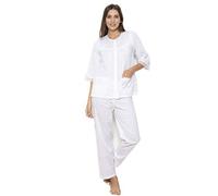 Cottonreal 'Camas' White Cotton Pyjamas Victorian Style 3/4 Sleeve Pyjama Set (M)