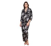 Cottonreal Ladies Pyjamas PJ Set Tropical Leaf on Mocca Brown 100% Cotton (CRP106/B) (Medium)