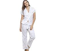 Cottonreal Ladies White Cotton Pyjamas Short Sleeve Grey Floral Print Pajama Pjs from (Kama) (X Large)