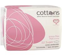 Cottons Organic Super Ultrafine Compress W/Wings 100% Cotton 12 Units