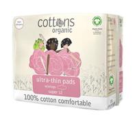 Cottons Ultra Thin Super Sanitary Pads for Women, 100% Organic Cotton, Pack of 12, Hypo-Allergenic, Breathable (Super (Heavy Flow))