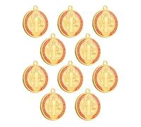 COTTVOTT 10pcs Enamel St. Benedict Exorcism Medal Charm Round Medalla De San Benito Protection Pendants for Necklace Bracelet Keychain Jewelry Making Supplies Part