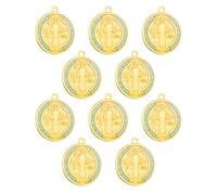 COTTVOTT 10pcs Enamel St. Benedict Exorcism Medal Charm Round Medalla De San Benito Protection Pendants for Necklace Bracelet Keychain Jewelry Making Supplies Part
