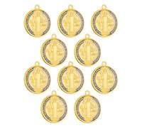 COTTVOTT 10pcs Enamel St. Benedict Exorcism Medal Charm Round Medalla De San Benito Protection Pendants for Necklace Bracelet Keychain Jewelry Making Supplies Part